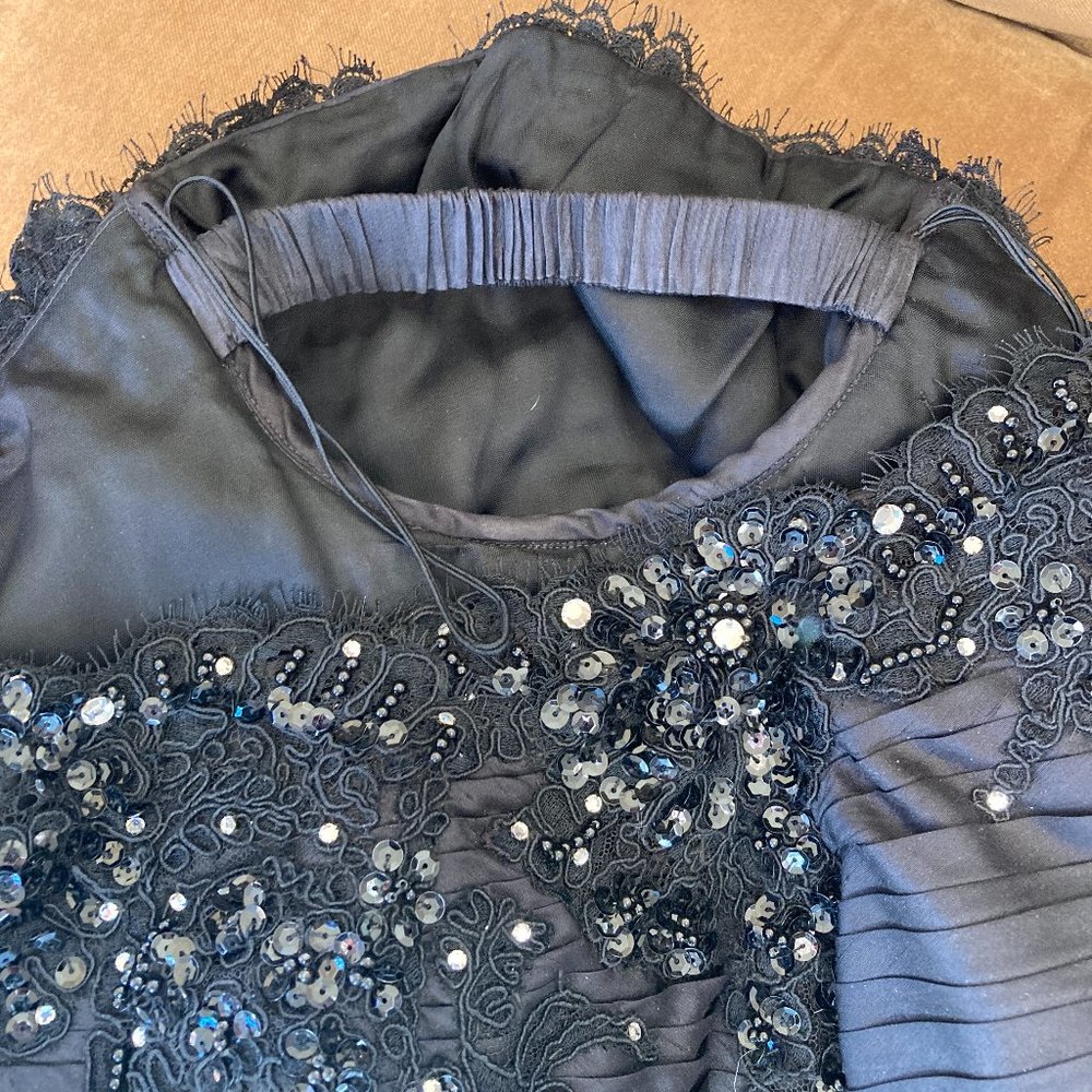 Black, Silk Dress with Silver, Beaded Embroidery by Vasarri - Picture 10 of 14